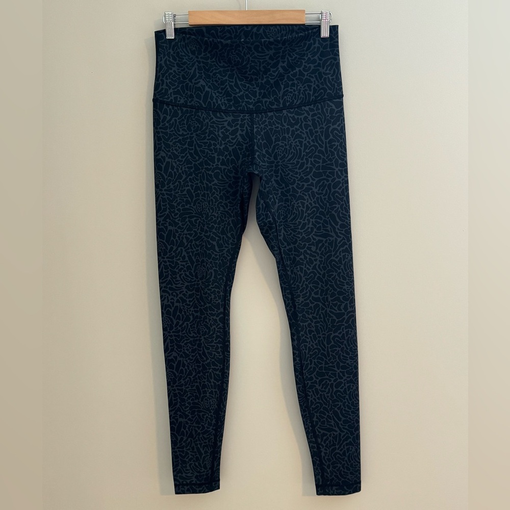 lululemon athletica Black Floral-Print High-Waist Wunder Under Leggings